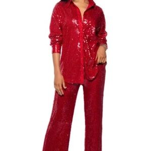Perfect For The Holiday’s AKIRA Like New Sequin Button Down Top and Trouser